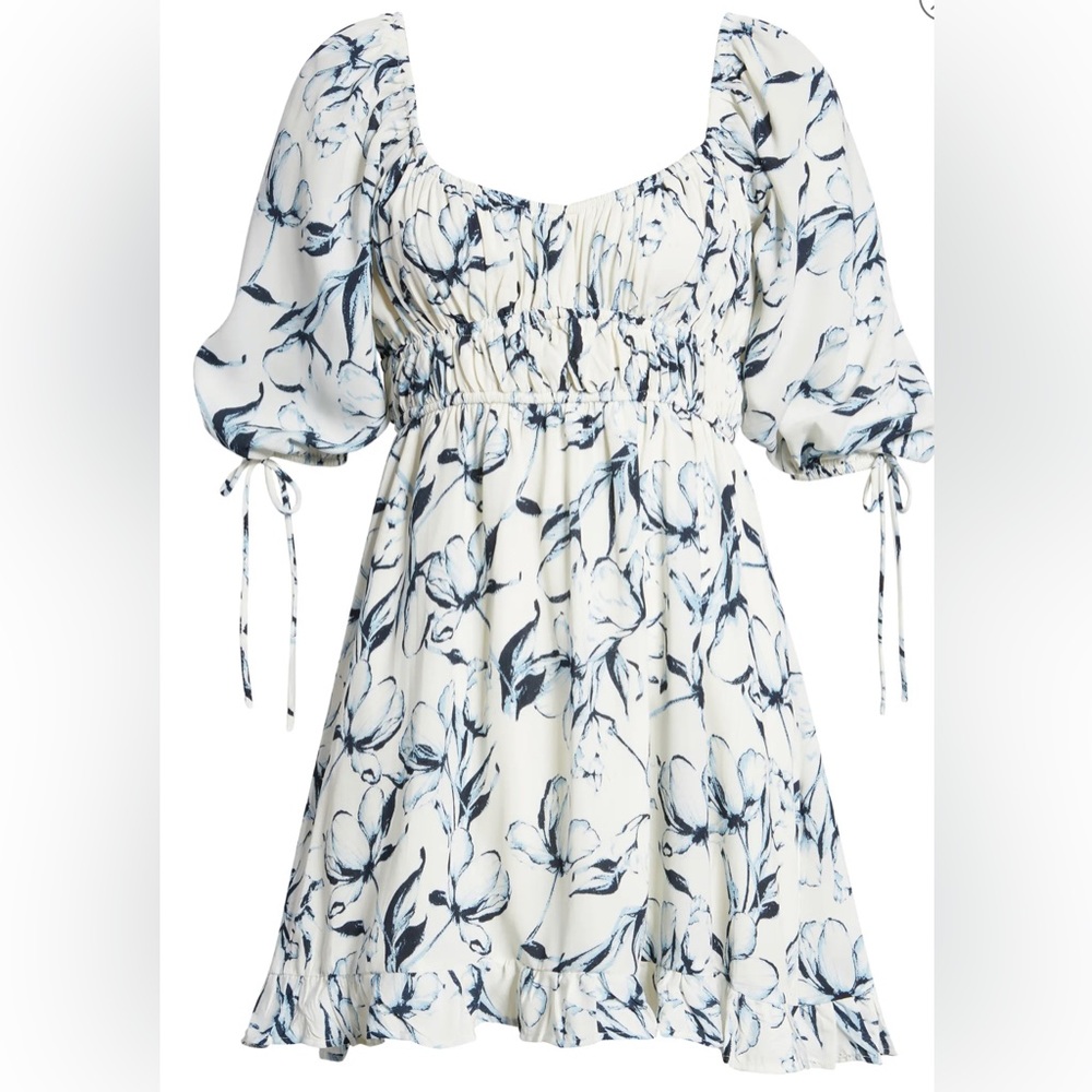 Floral Print Tie Sleeve Babydoll Minidress OPEN EDIT Size Medium NWT